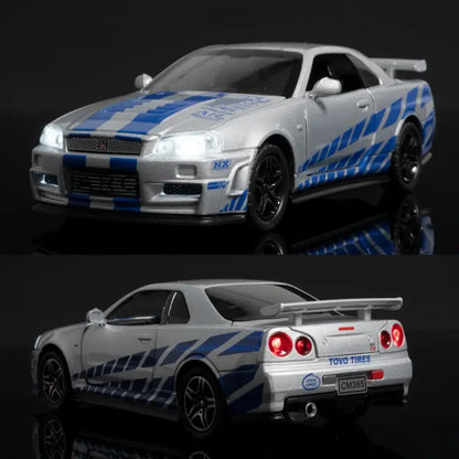 Skyline Ares GTR R34 1:32 – Metalowy Model Samochodu Wyścigowego z Efektami Dźwiękowymi i Świetlnymi