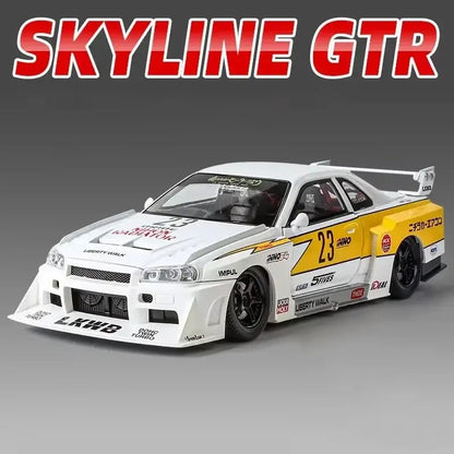 Nissan Skyline GTR-R34 S15 1:24 – Metalowy Model z Dźwiękiem i Światłem - Biały bez pudełka