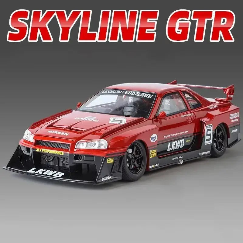 Nissan Skyline GTR-R34 S15 1:24 – Metalowy Model z Dźwiękiem i Światłem - Czerwony z pudełkiem