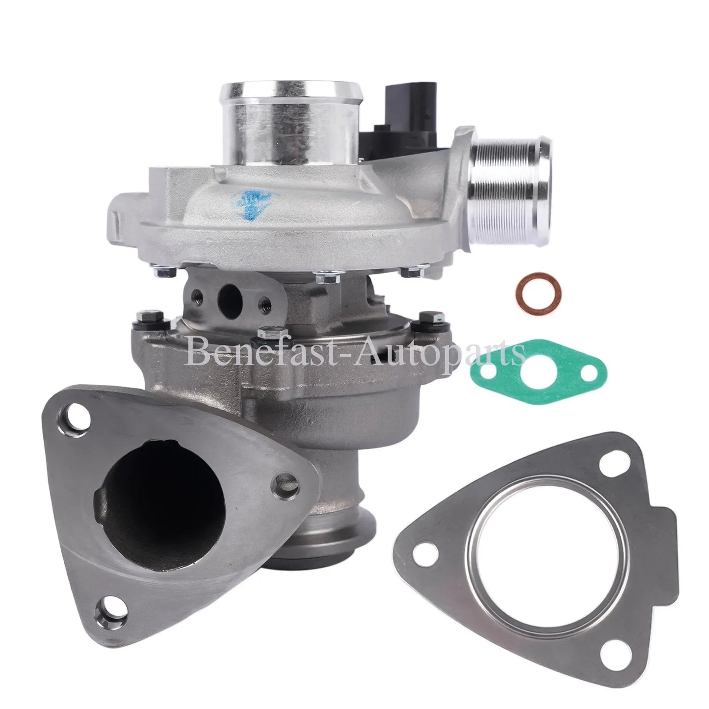 Nowa srebrna metaliczna turbosprężarka ap03 gk2q6k682bb z czarnym plastikiem i uszczelkami do ford transit v363 ecoblue