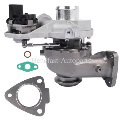 Srebrna metaliczna turbosprężarka gk2q6k682bb z czarnymi i srebrnymi elementami do ford transit v363 ecoblue