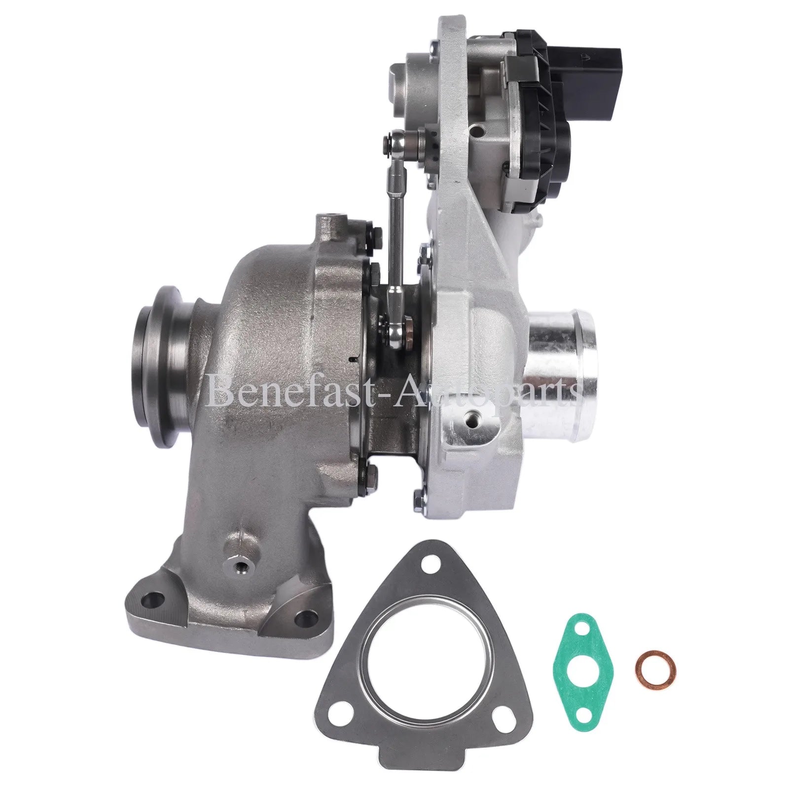 Szara metalowa turbosprężarka gk2q6k682bb z czarnym modułem elektronicznym do ford transit v363 ecoblue