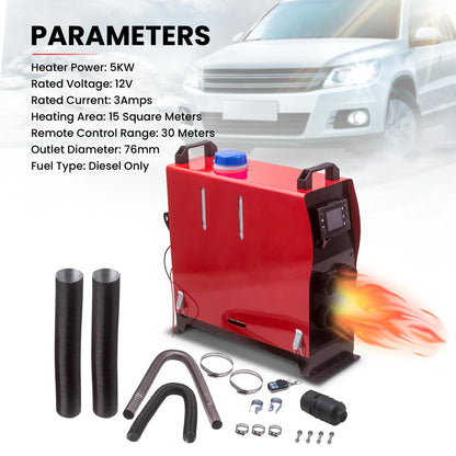 Ogrzewanie postojowe diesel 12 V 1–5 kW z LCD i pilotem