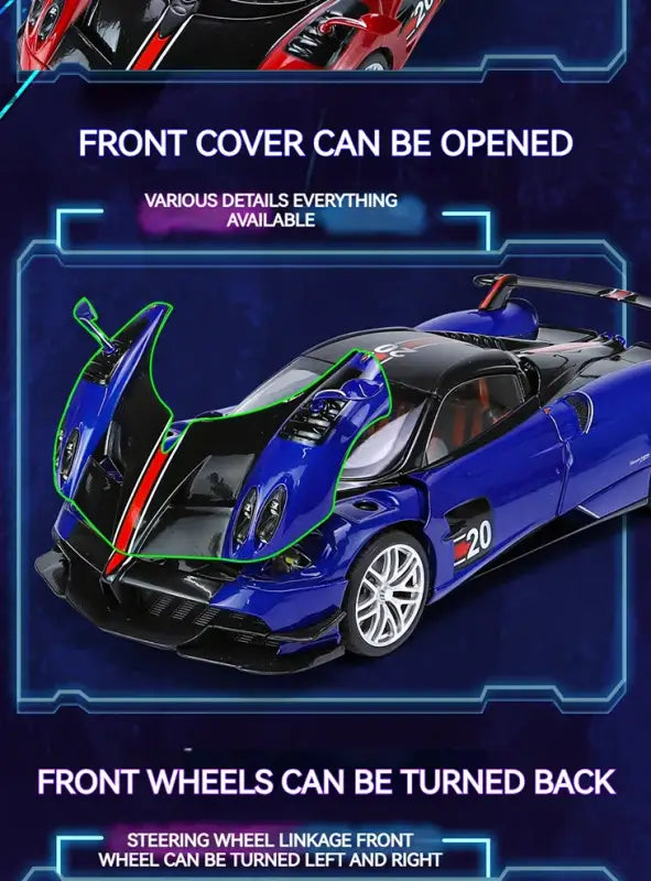 Pagani Huayra BC Blu Francia/Candy Blue 1:18 – Metalowy Model Samochodu z Akcentami Węglowymi | Kolekcjonerska Replika