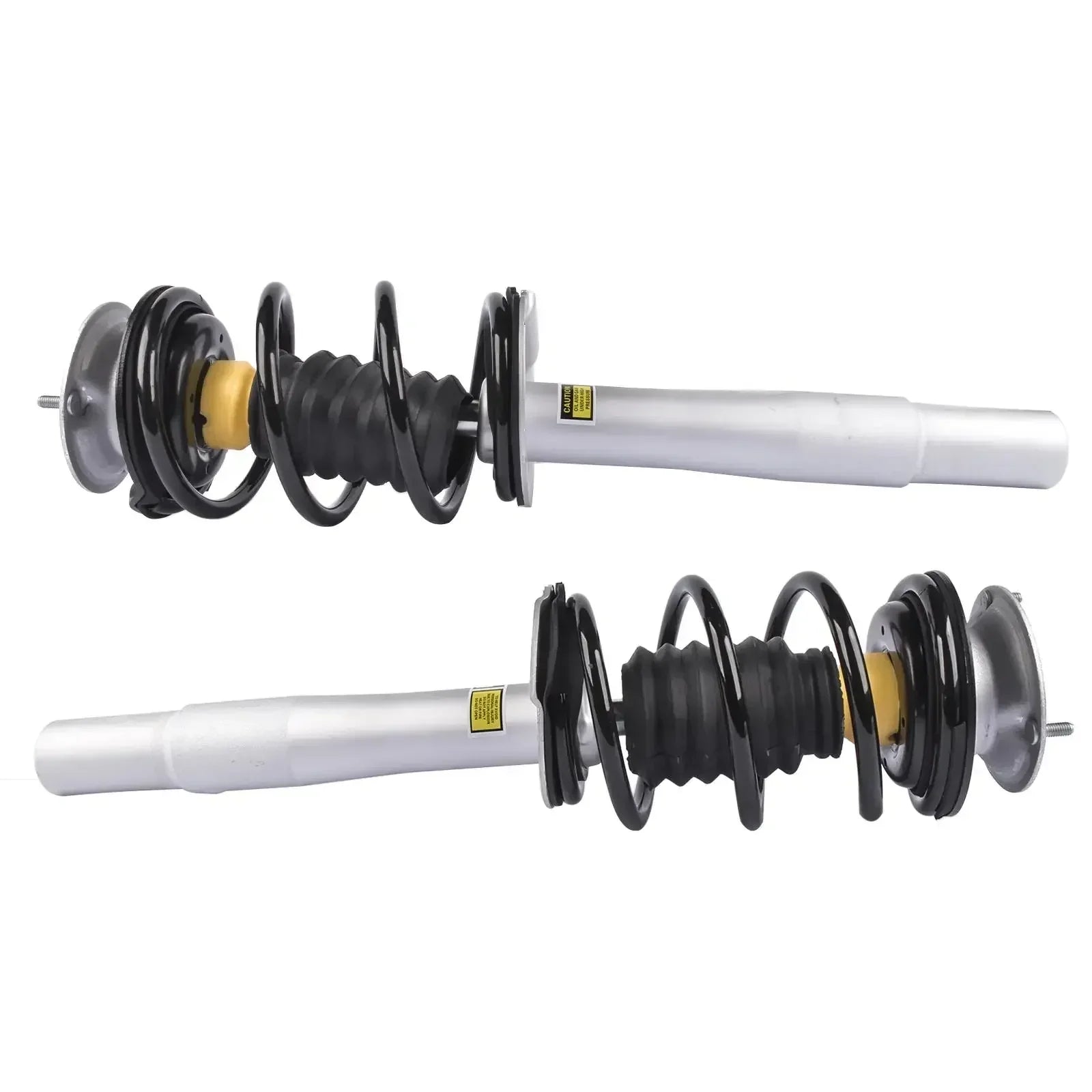 Czarno-srebrne sprężyny coilover z żółtymi górnymi elementami amortyzatorów do bmw 5er e60 520i 530i 520d