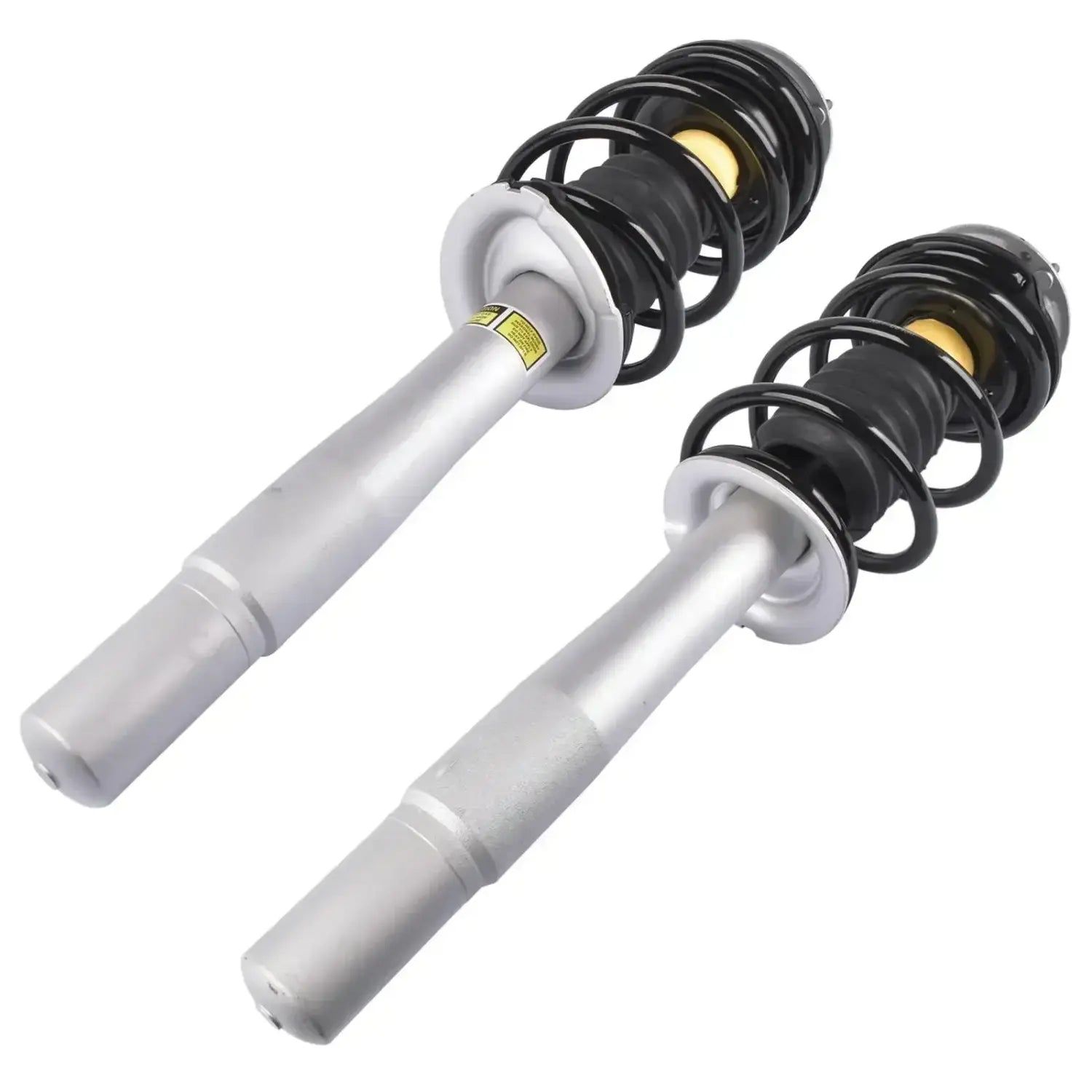 Silver i czarne coilover amortyzatory z żółtymi akcentami do bmw 5er e60 520i 530i 520d