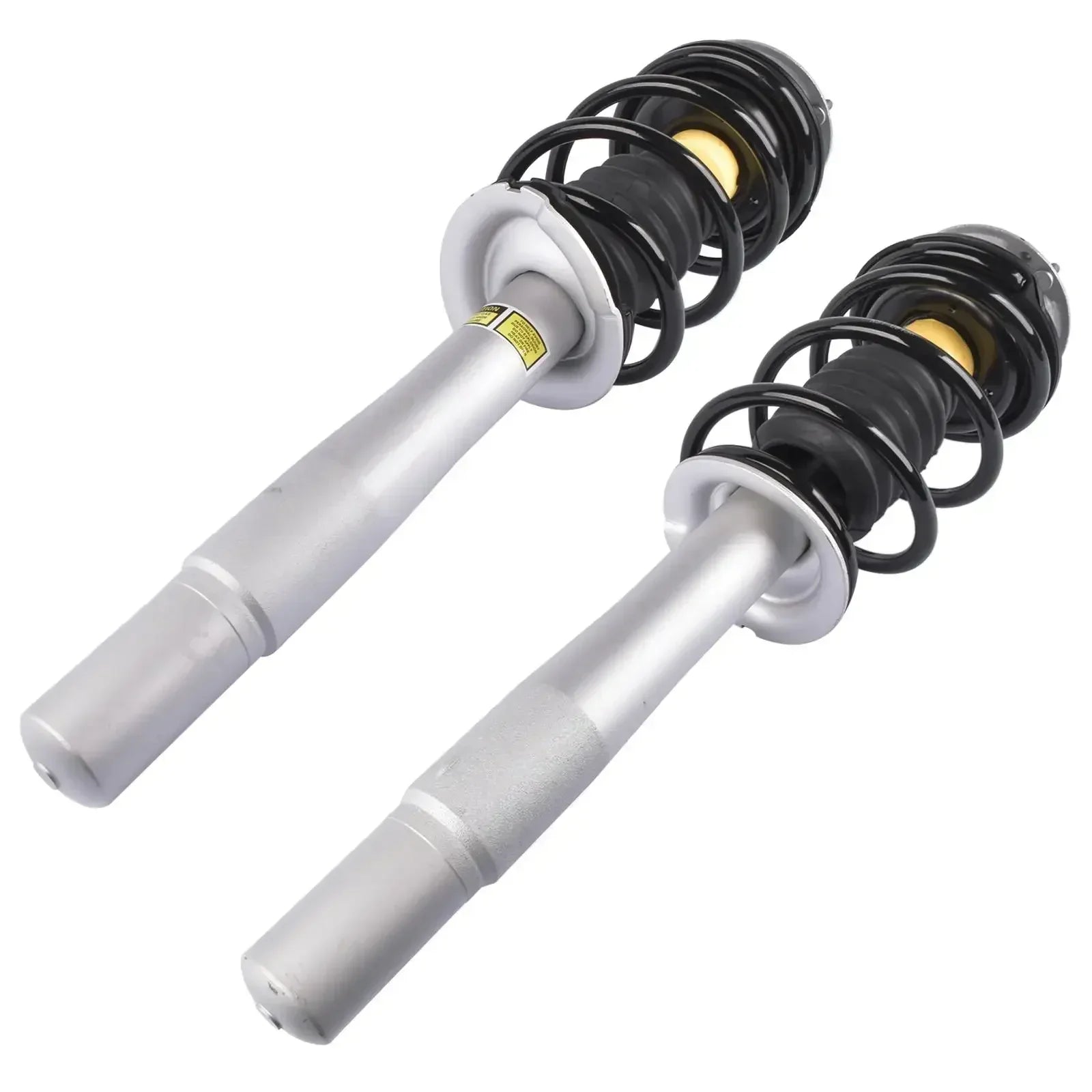 Silver i czarne coilover amortyzatory z żółtymi akcentami do bmw 5er e60 520i 530i 520d