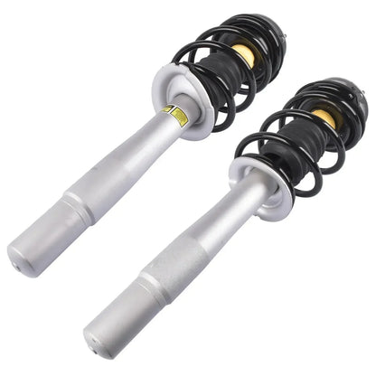 Silver i czarne coilover amortyzatory z żółtymi akcentami do bmw 5er e60 520i 530i 520d