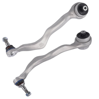 Srebrny metaliczny przedni dolny wahacz do bmw f20 f21 f22 f23 f30 f31 f32 f33 f34 f80 f83 z czarnymi tulejami gumowymi i niebieskimi pierścieniami uszczelniającymi