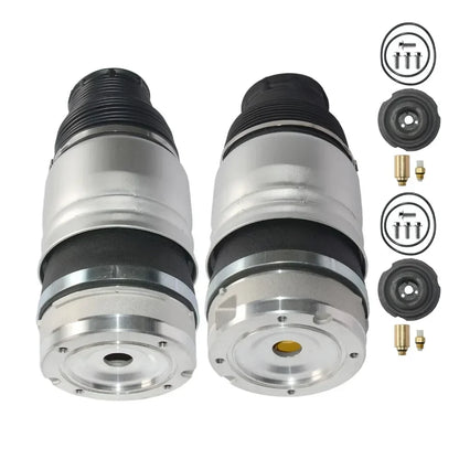 Silver air suspension shock absorbers with black rubber seals and metallic fittings for audi q7 porsche cayenne
