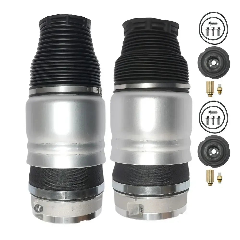 Para zawieszenia pneumatycznego air suspension do audi q7 i porsche cayenne srebrne metalowe z czarnymi gumowymi osłonami