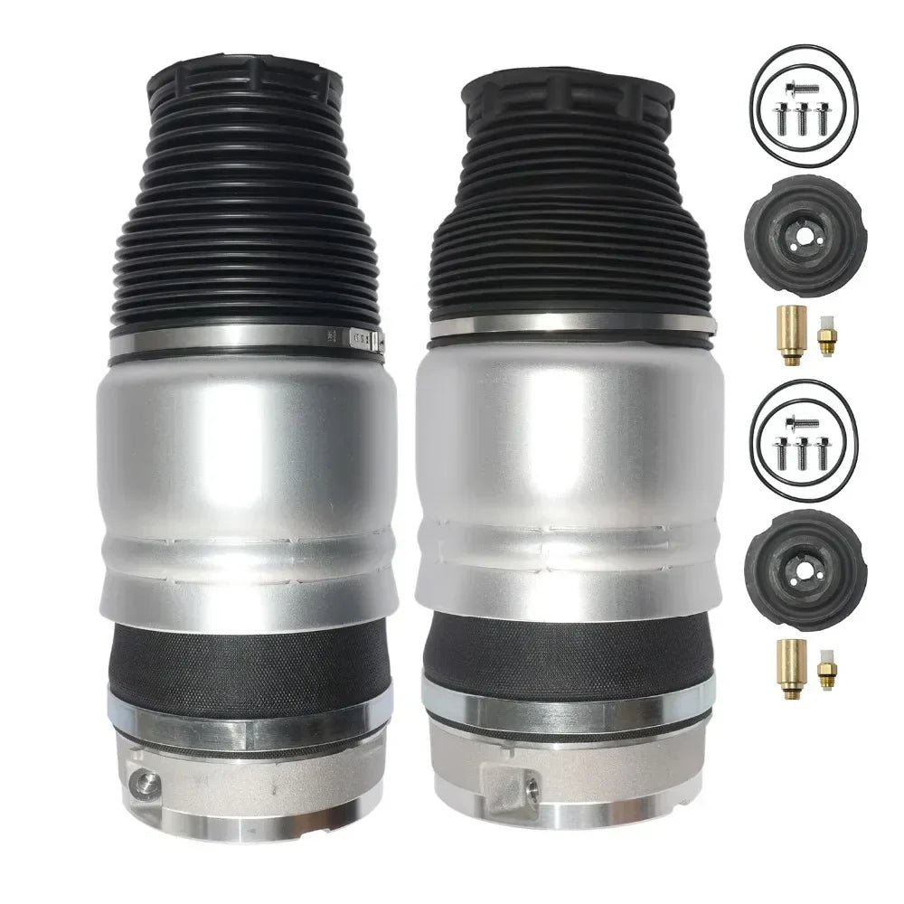 Para zawieszenia pneumatycznego air suspension do audi q7 i porsche cayenne srebrne metalowe z czarnymi gumowymi osłonami