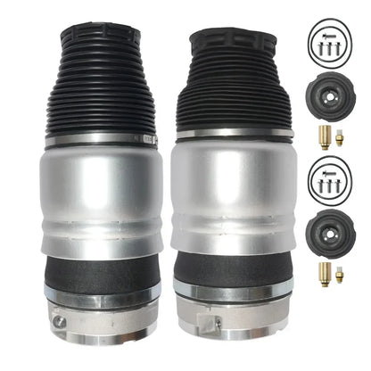 Para zawieszenia pneumatycznego air suspension do audi q7 i porsche cayenne srebrne metalowe z czarnymi gumowymi osłonami