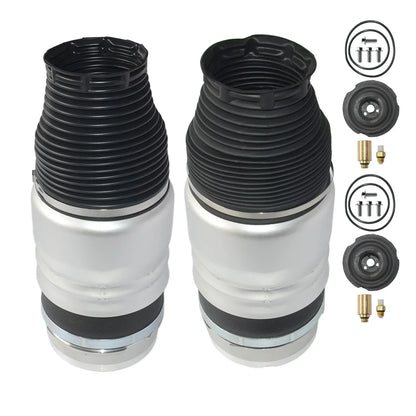 Srebrno-czarne amortyzatory powietrzne z osłonami gumowymi do air suspension for audi i porsche cayenne