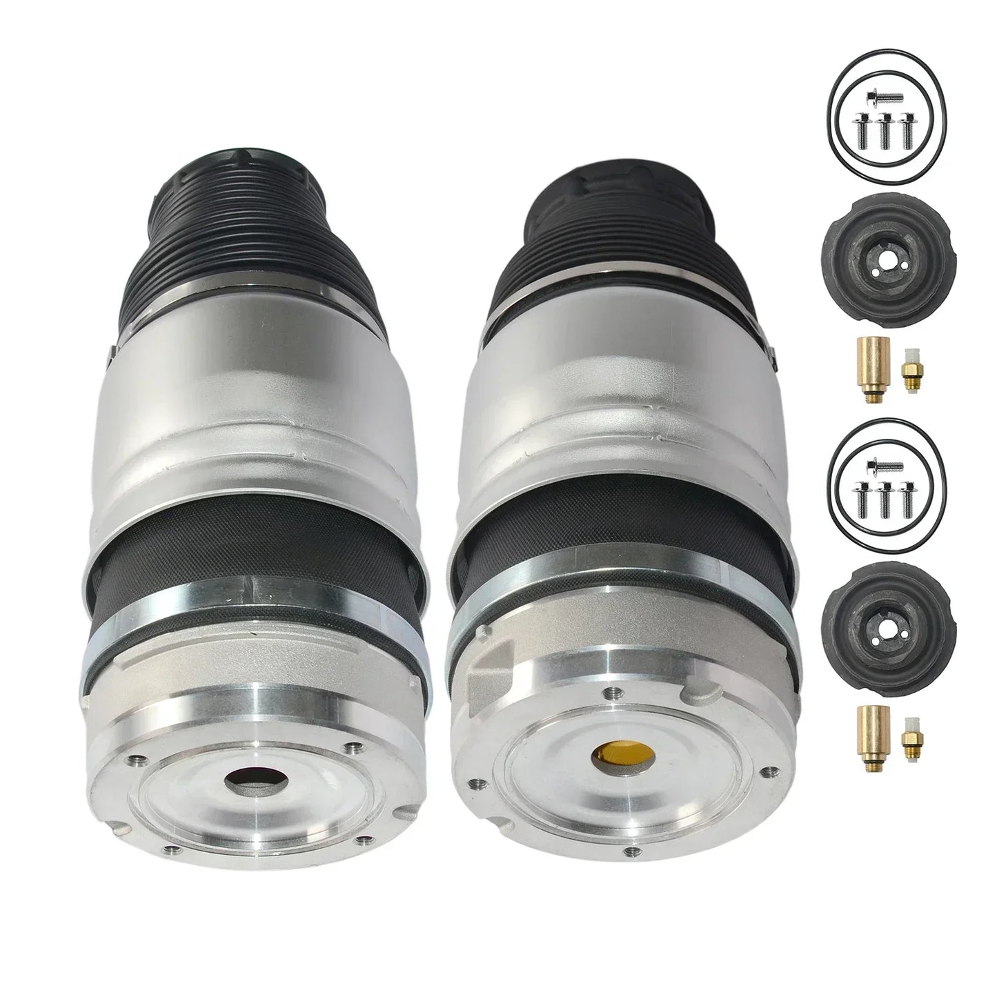 Przednia para powietrznych amortyzatorów zawieszenia air suspension dla audi q7 i porsche cayenne w srebrno czarnym kolorze