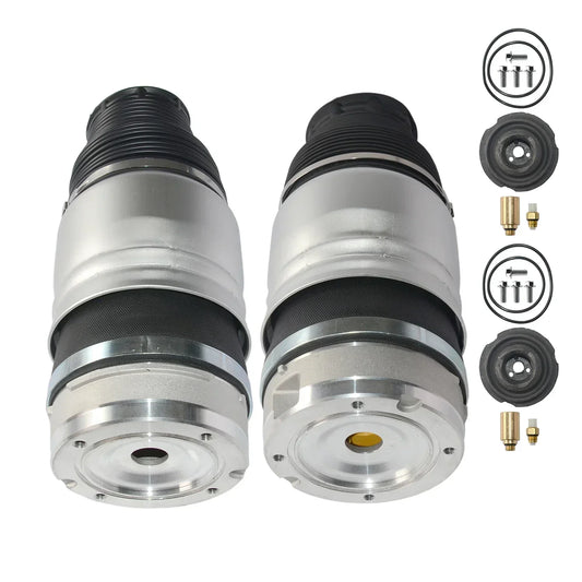 Przednia para powietrznych amortyzatorów zawieszenia air suspension dla audi q7 i porsche cayenne w srebrno czarnym kolorze