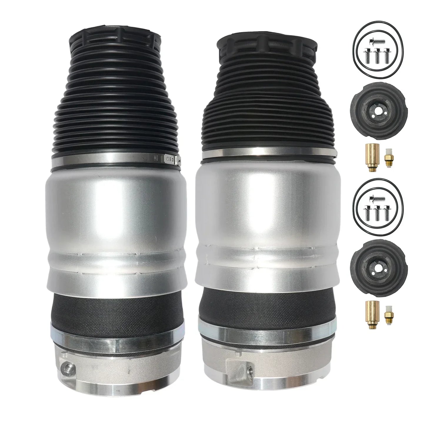 Para srebrno-czarnych amortyzatorów powietrznych z osłonami gumowymi do air suspension for Audi i Porsche Cayenne