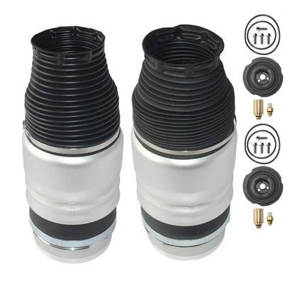 Front pair air suspension shock absorbers silver and black with ribbed rubber sleeves for audi q7 porsche cayenne
