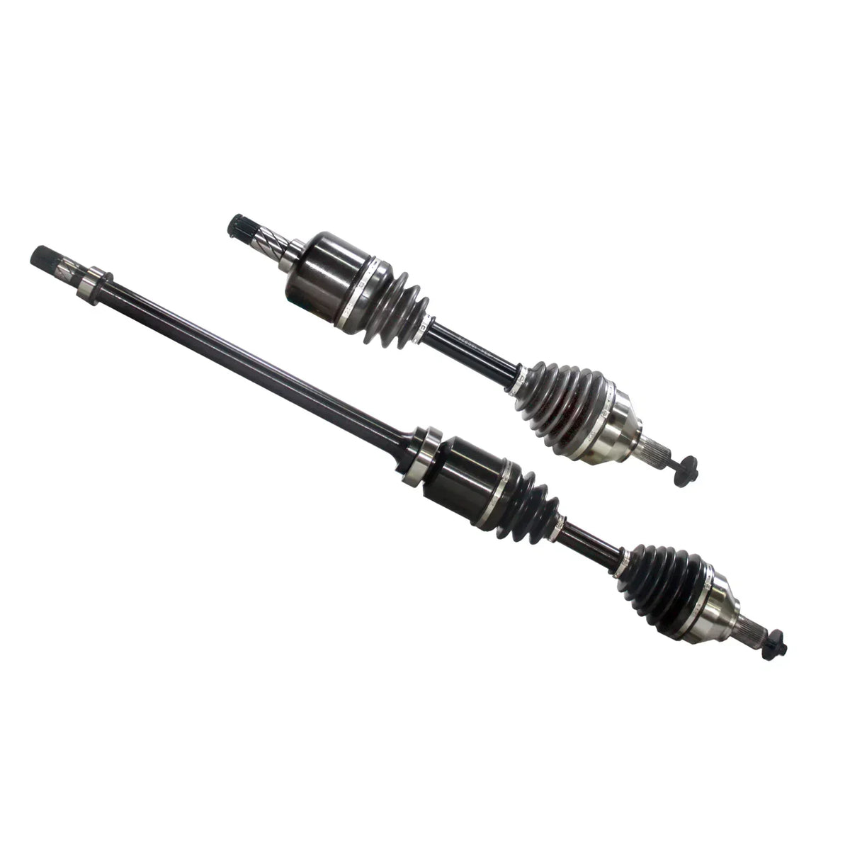 Para przednich półosi napędowych ford focus mk2 2.5 st w czarnym i srebrnym kolorze z gumowymi osłonami