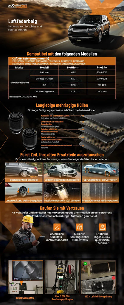 Coppia di molle pneumatiche posteriori per Mercedes-Benz Classe E W212 S212