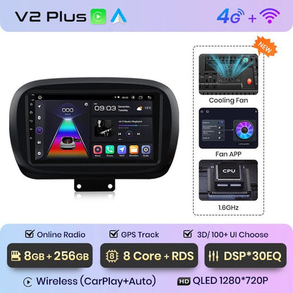 Plus Radio samochodowe do Fiata 500X 2014 - 2020 bezprzewodowy CarPlay Android Auto inteligentne systemy samochodowe - Multigenus