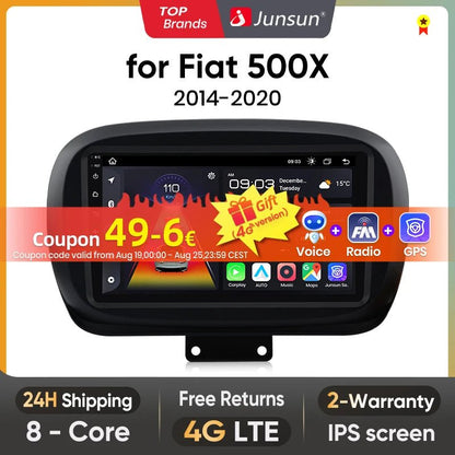 Plus Radio samochodowe do Fiata 500X 2014 - 2020 bezprzewodowy CarPlay Android Auto inteligentne systemy samochodowe - Multigenus