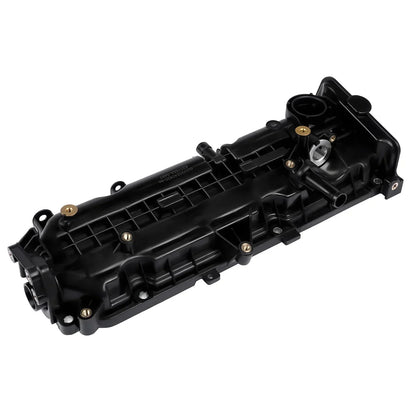 Czarna plastikowa pokrywa zaworu fiat panda z złotymi śrubami i srebrnym metalowym elementem do lancia ypsilon