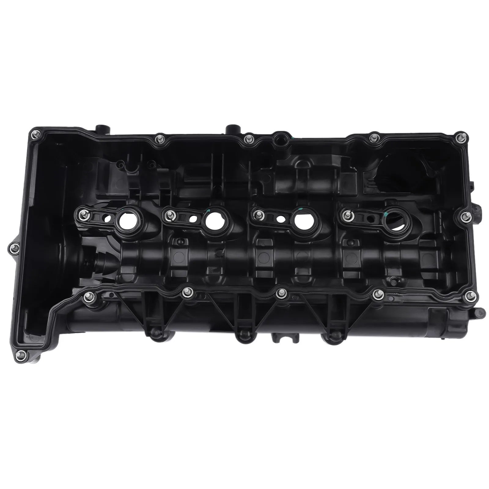 Czarna plastikowa pokrywa zaworów n47 engine do mini r55 r56 r57 zintegrowanymi punktami montażowymi i okrągłymi otworami