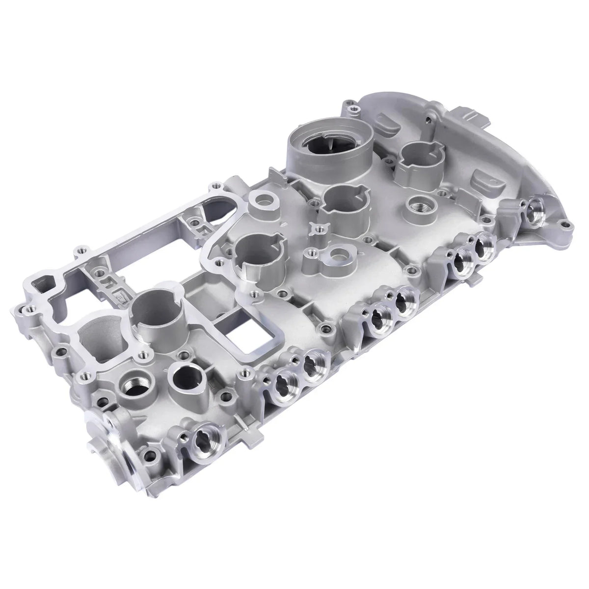 Srebrna metaliczna pokrywa zaworów silnika audi a4 a5 a6 q5 tt 2.0 tfsi z gwintowanymi otworami i powierzchniami frezowanymi cdnc engines audi valve cover engine code