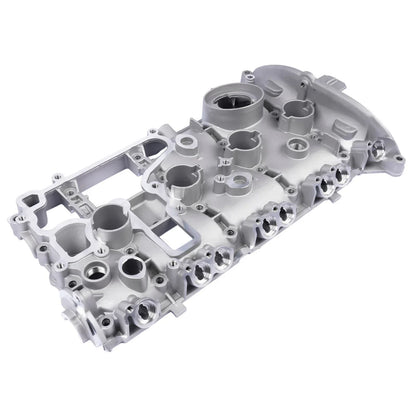 Srebrna metaliczna pokrywa zaworów silnika audi a4 a5 a6 q5 tt 2.0 tfsi z gwintowanymi otworami i powierzchniami frezowanymi cdnc engines audi valve cover engine code