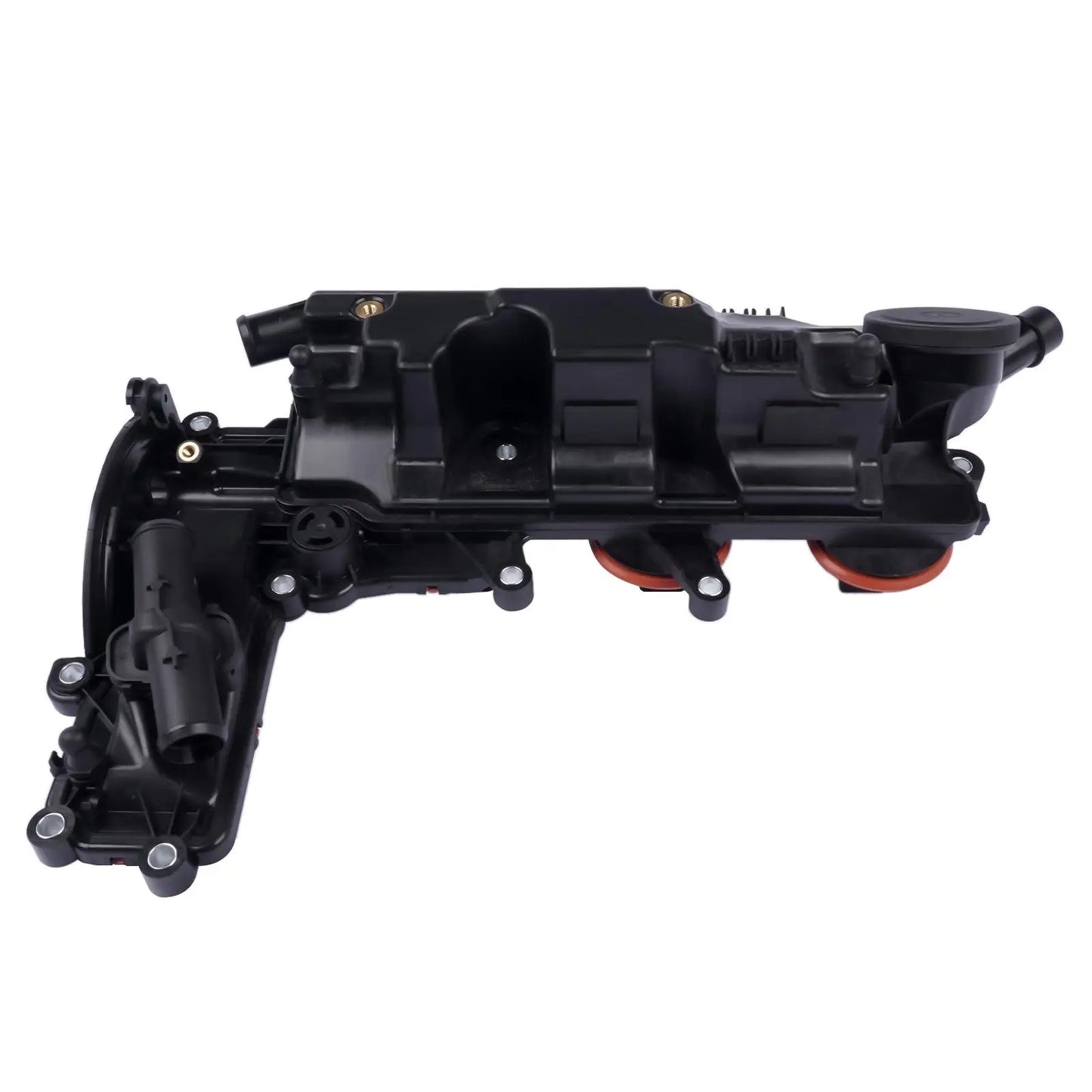 Czarna plastikowa pokrywa zaworów silnika z pomarańczowymi uszczelkami do range rover evoque l538 oraz discovery sport l550