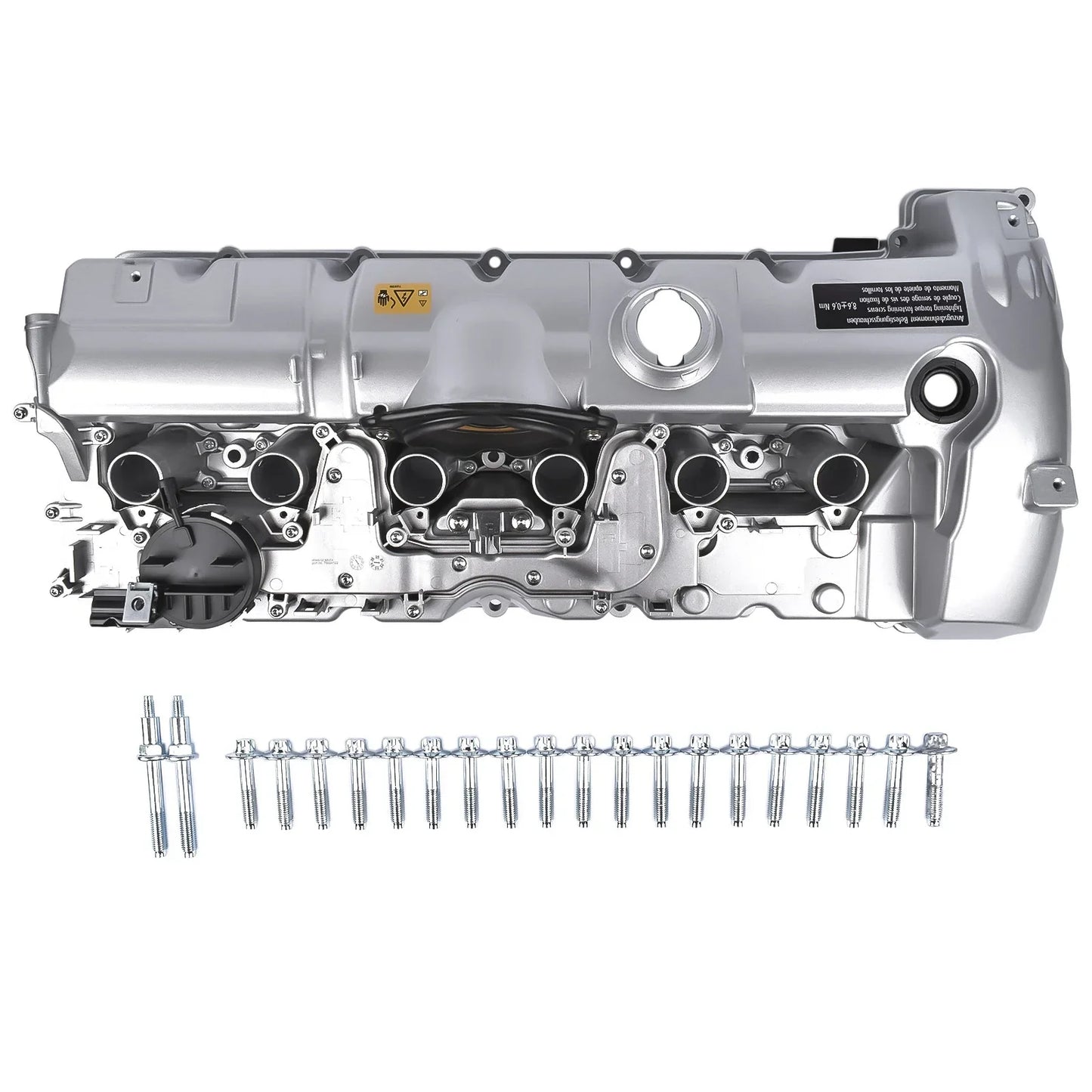 Srebrna metalowa pokrywa zaworu n52 z uszczelką i śrubami do serii saloon bmw e90 e60 e87 e81 e91