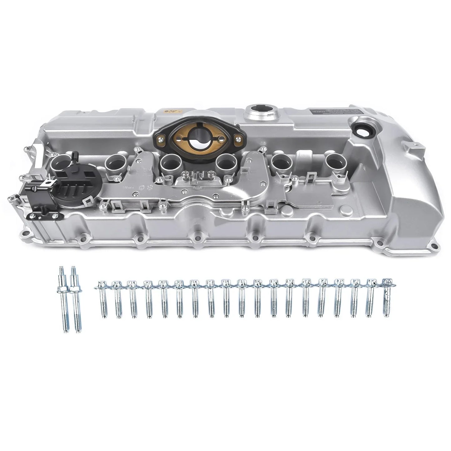Pokrywa zaworu n51 n52 srebrna metaliczna z czarno-złotą uszczelką i śrubami do bmw series saloon