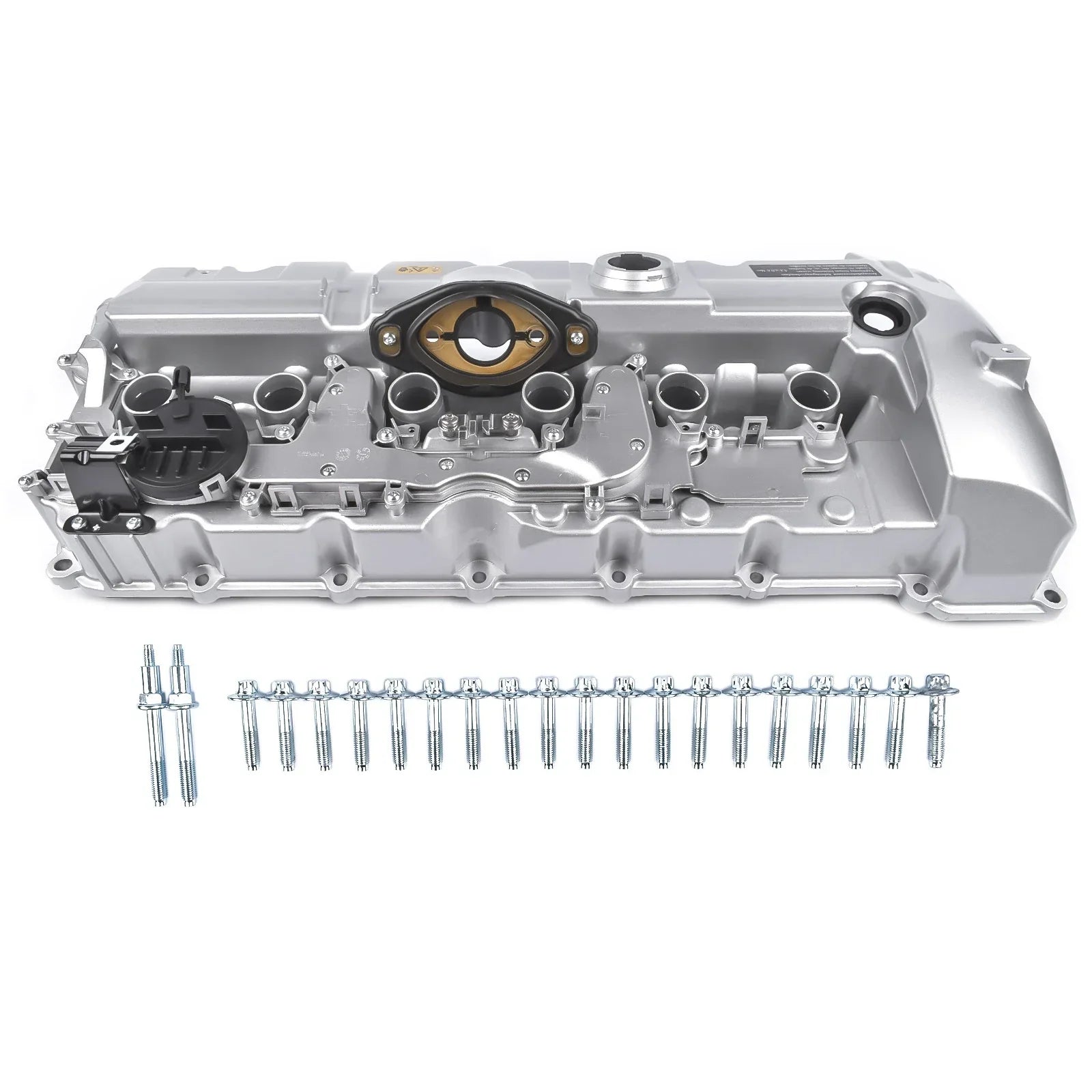 Pokrywa zaworu n51 n52 srebrna metaliczna z czarno-złotą uszczelką i śrubami do bmw series saloon