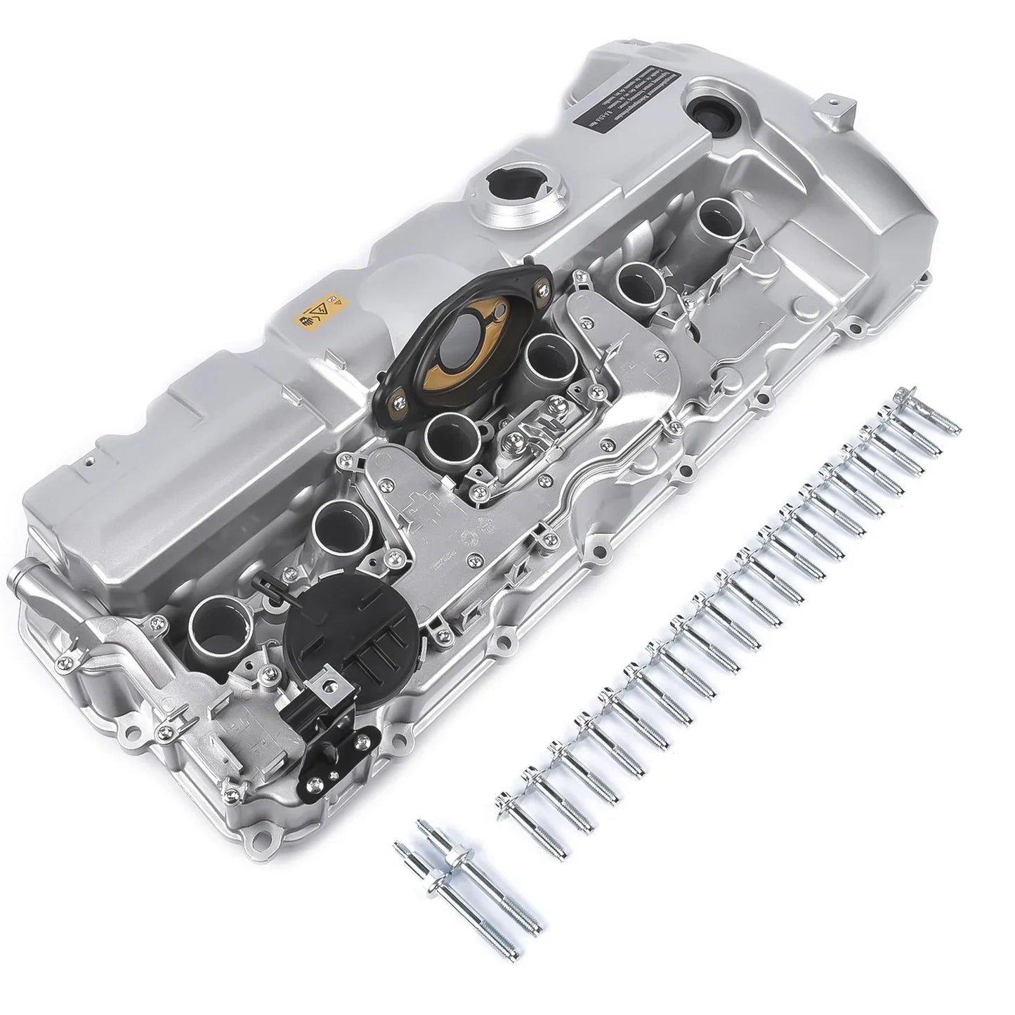 Srebrna metalowa pokrywa zaworu z uszczelką i śrubami do n51 n52 series saloon bmw e90 e60 e87 e81 e91