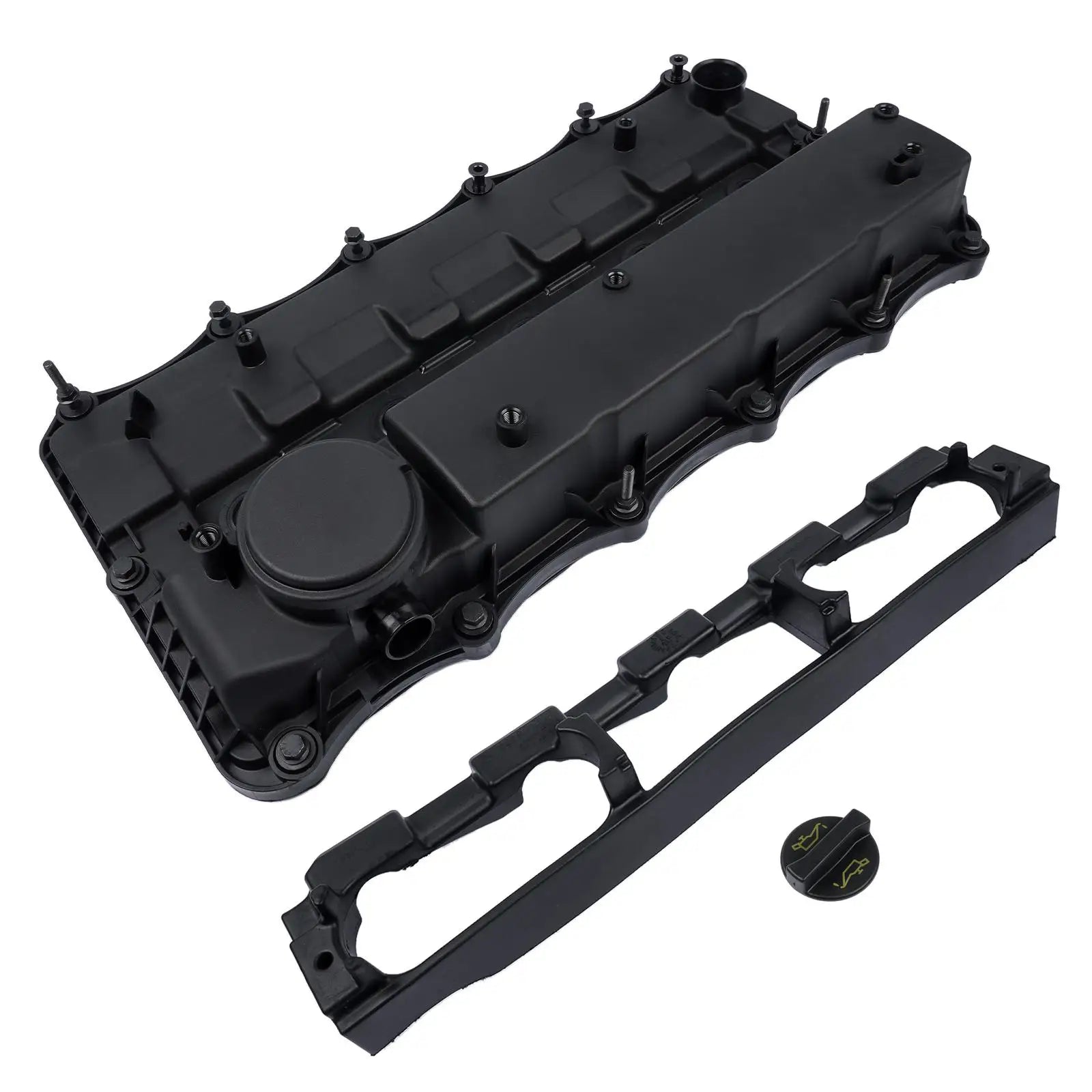 Czarna plastikowa pokrywa zaworu zintegrowana z korkiem oleju i uszczelką do ford ranger tdci 4x4