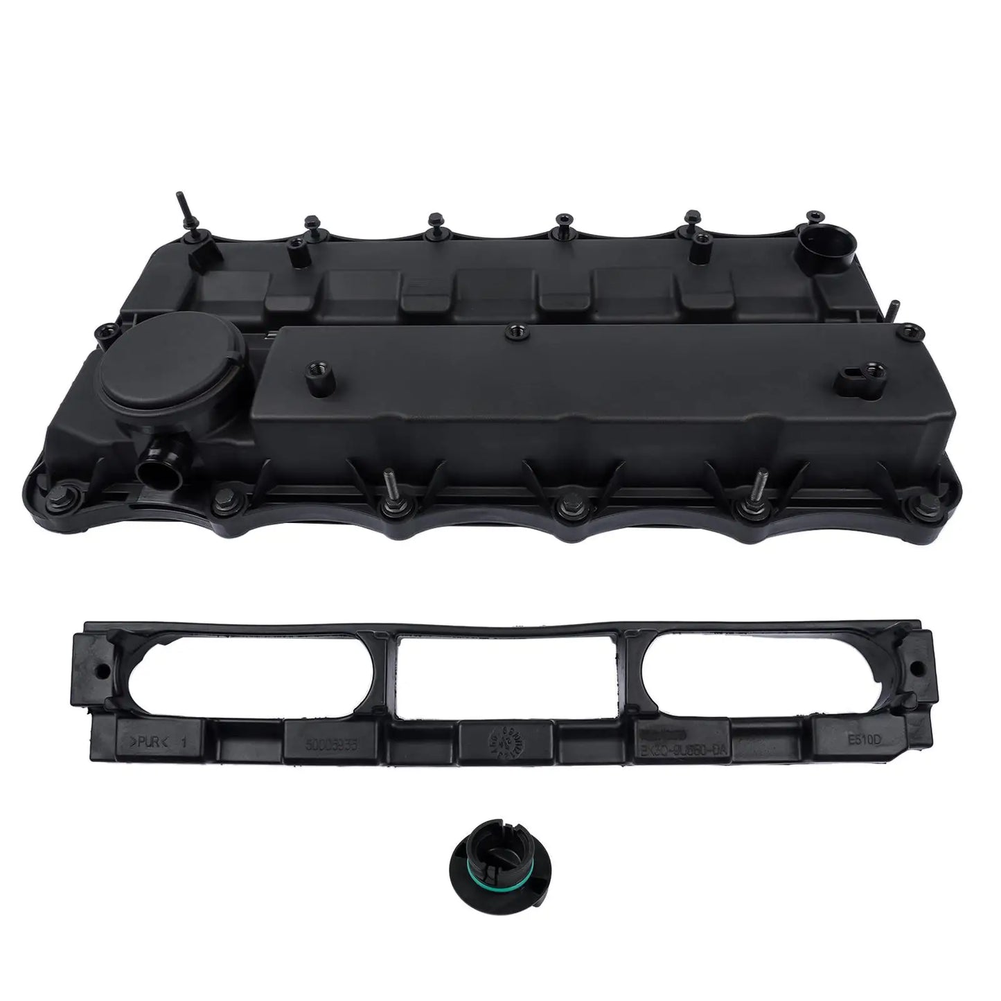 Czarna plastikowa pokrywa zaworu zintegrowana z korkiem oleju i mocowaniami do ford ranger tdci 4x4