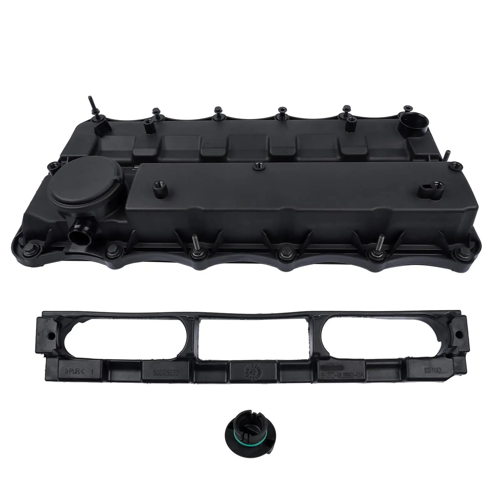 Czarna plastikowa pokrywa zaworu zintegrowana z korkiem oleju i mocowaniami do ford ranger tdci 4x4