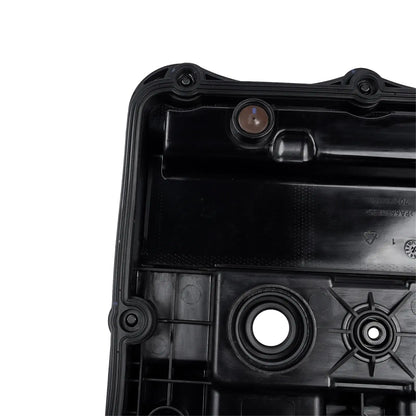 Czarna plastikowa pokrywa zaworu wału rozrządu do ford ranger tdci 4x4 z okrągłym otworem i wzmocnieniami strukturalnymi