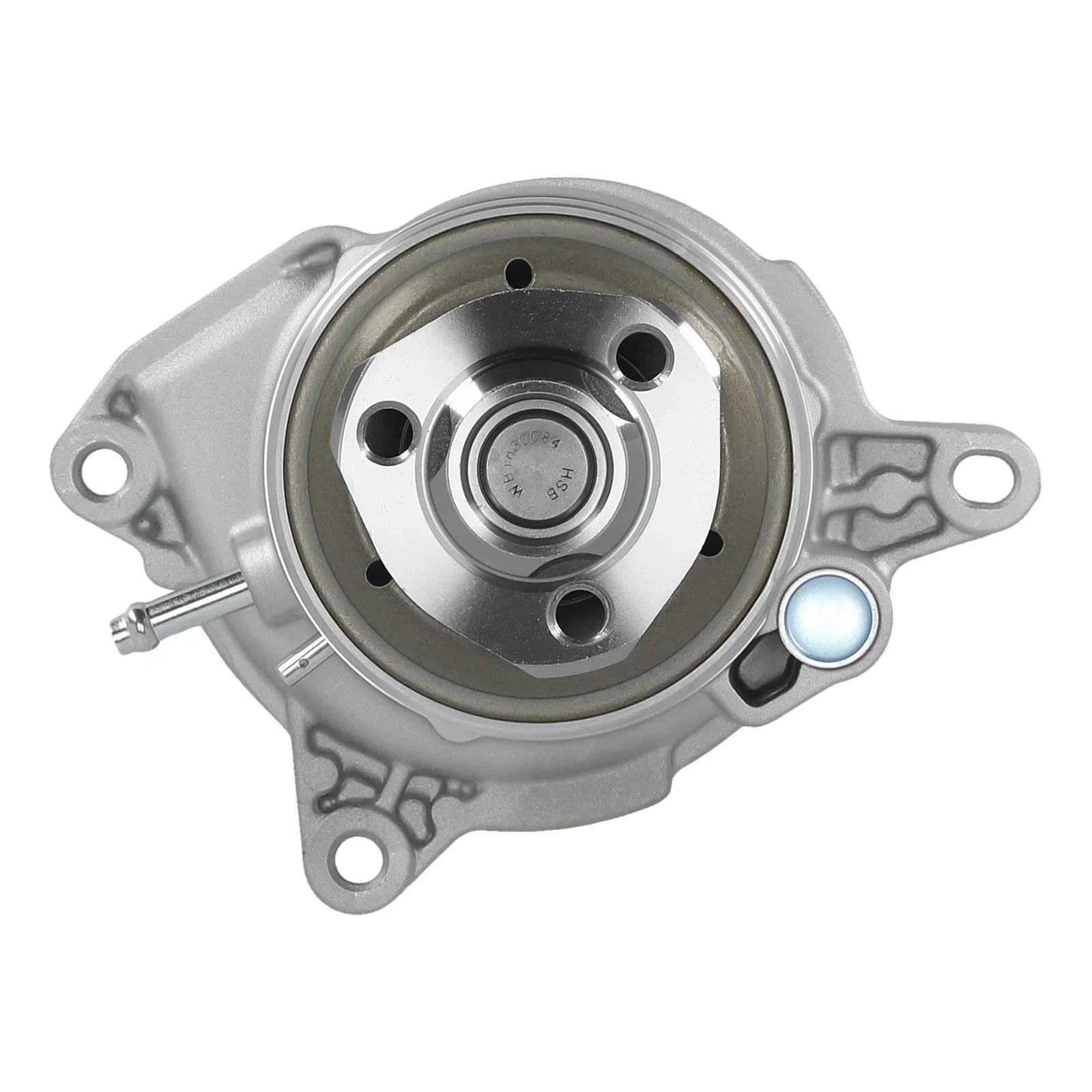 Srebrna metaliczna pompa chłodzenia silnika 03f121004ex do vw caddy touran 2010 2015 z centralnym piastem i kołkami montażowymi