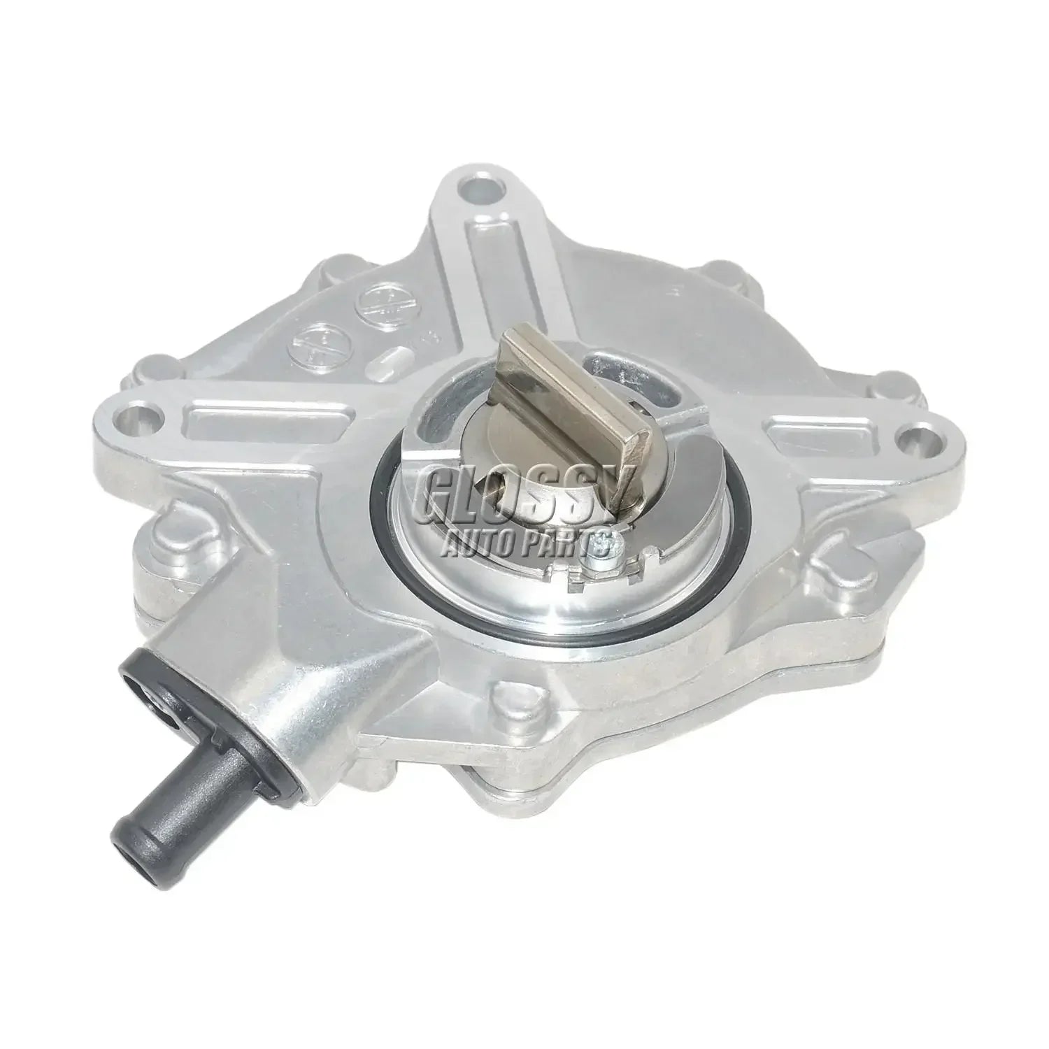 Srebrna metaliczna pompa hamulcowa brake servo vacuum z czarnym gumowym wężem i mosiężnym elementem do serii e46 e81