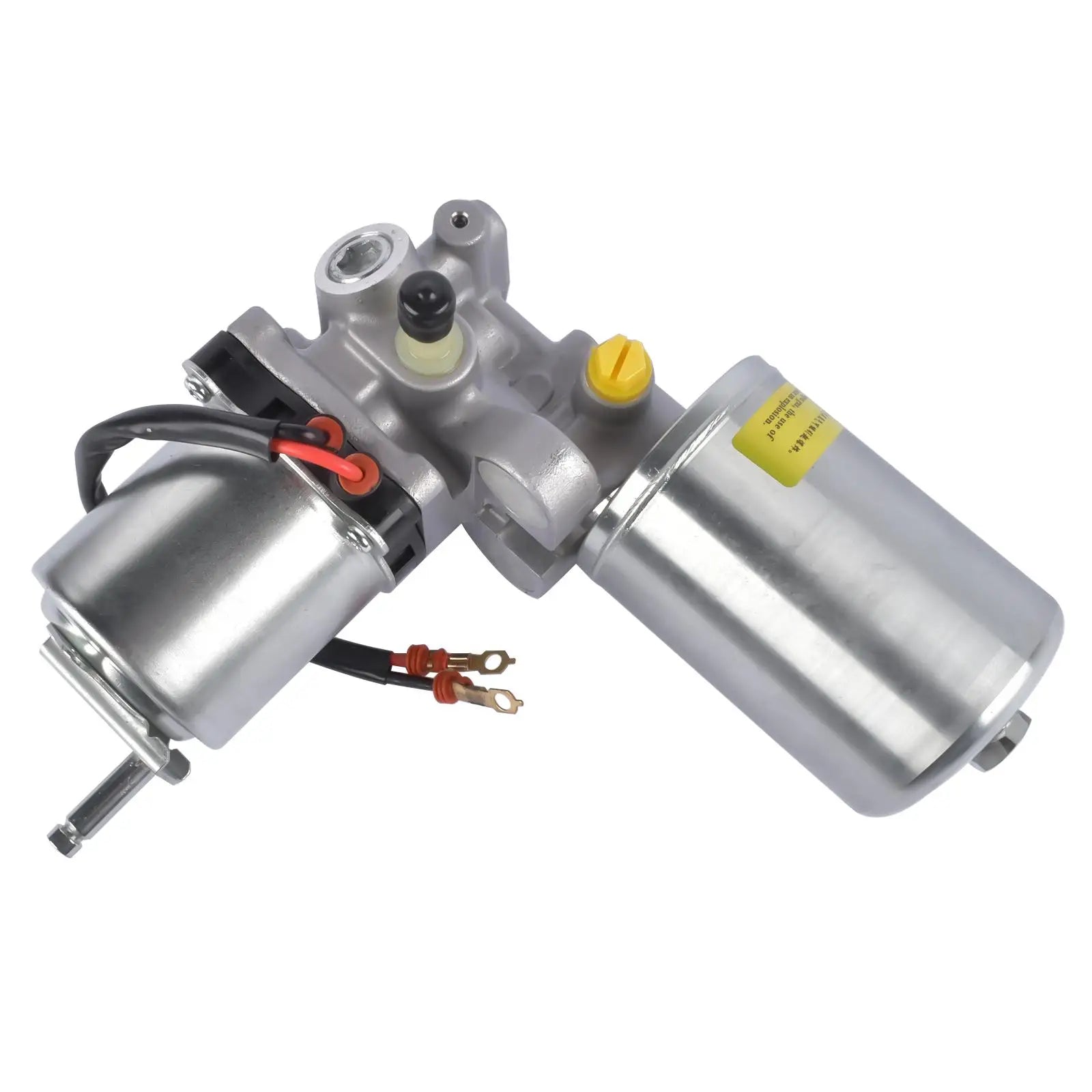 Srebrny metaliczny mechanizm kierowniczy z zaciskami żółtymi i czerwonymi do toyota landcruiser part number ap01