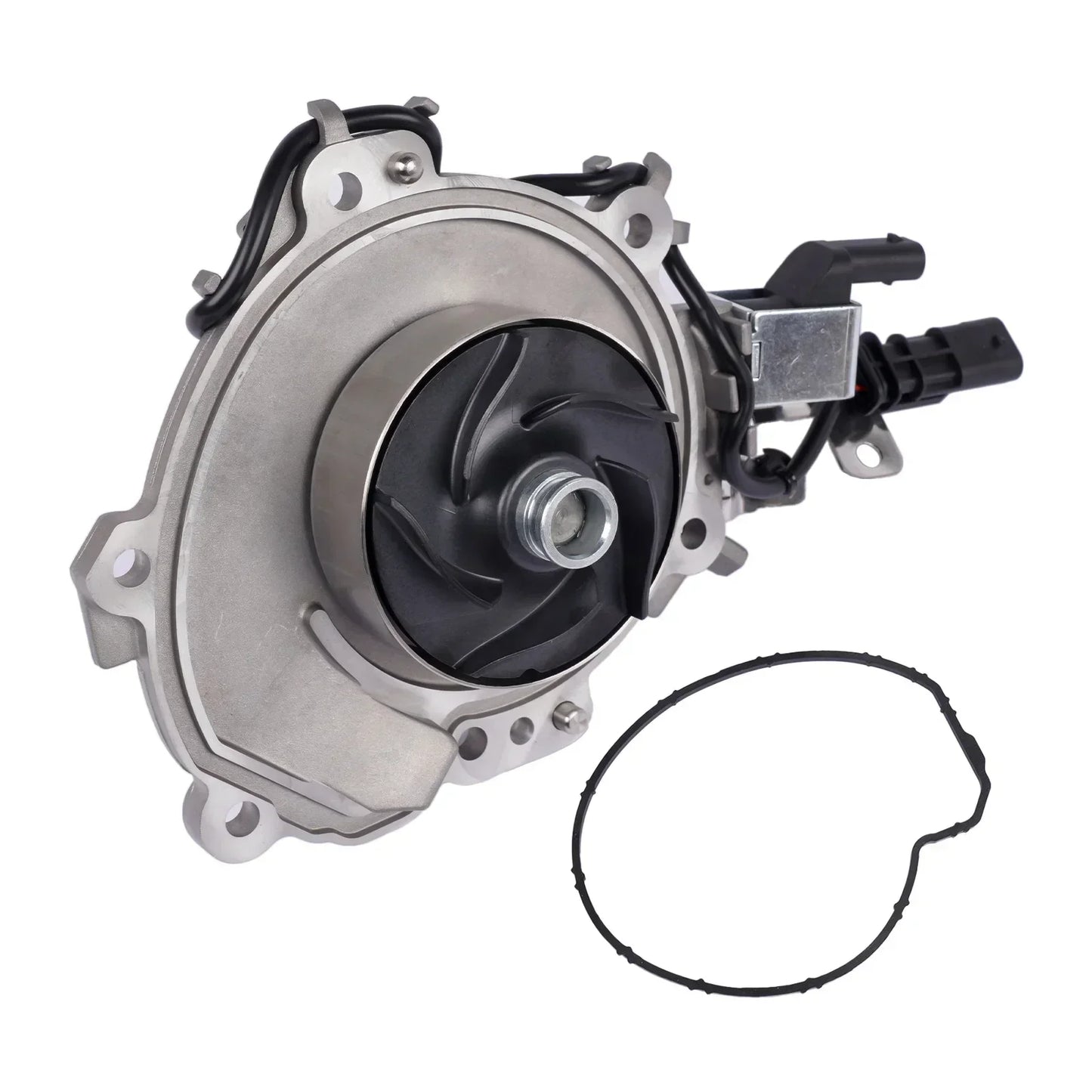 Silver metallic pompa wody silnika with black impeller and electrical connectors for range rover evoque velar jaguar defender 2.0