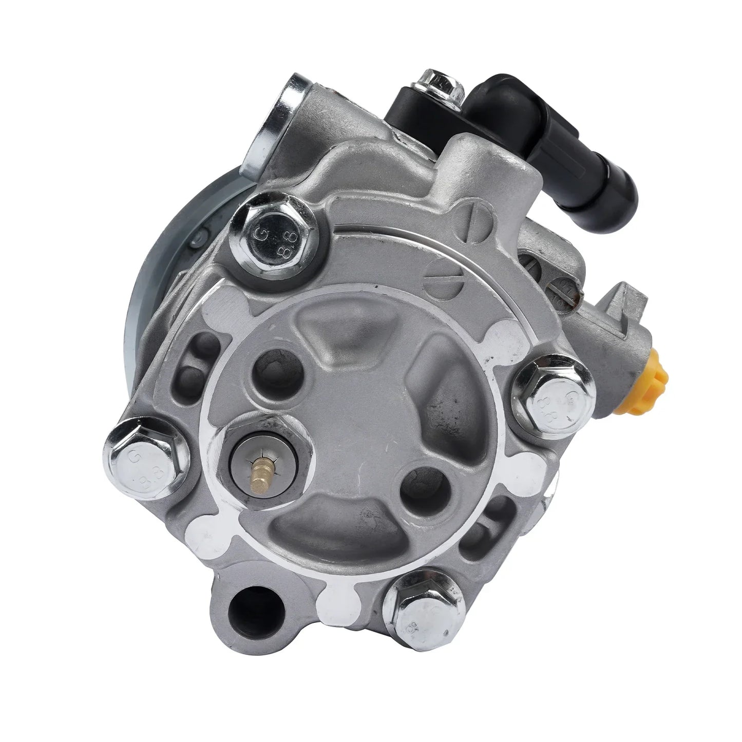 Srebrna metaliczna pompa wspomagania kierownicy do subaru impreza wrx sti 2006 2018 z czarnymi i żółtymi łącznikami