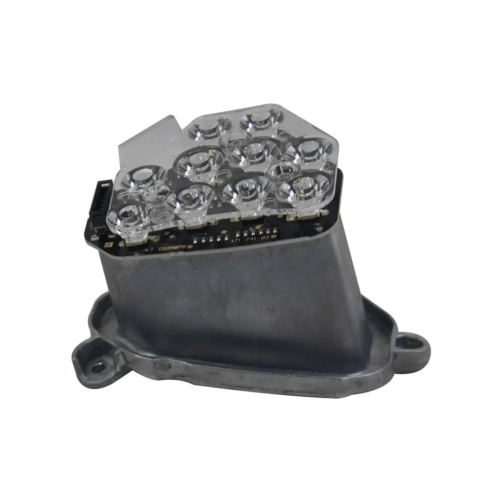 Szara plastikowa obudowa modułu led bi xenon z przezroczystą pokrywą i wieloma okrągłymi diodami do f10 f11