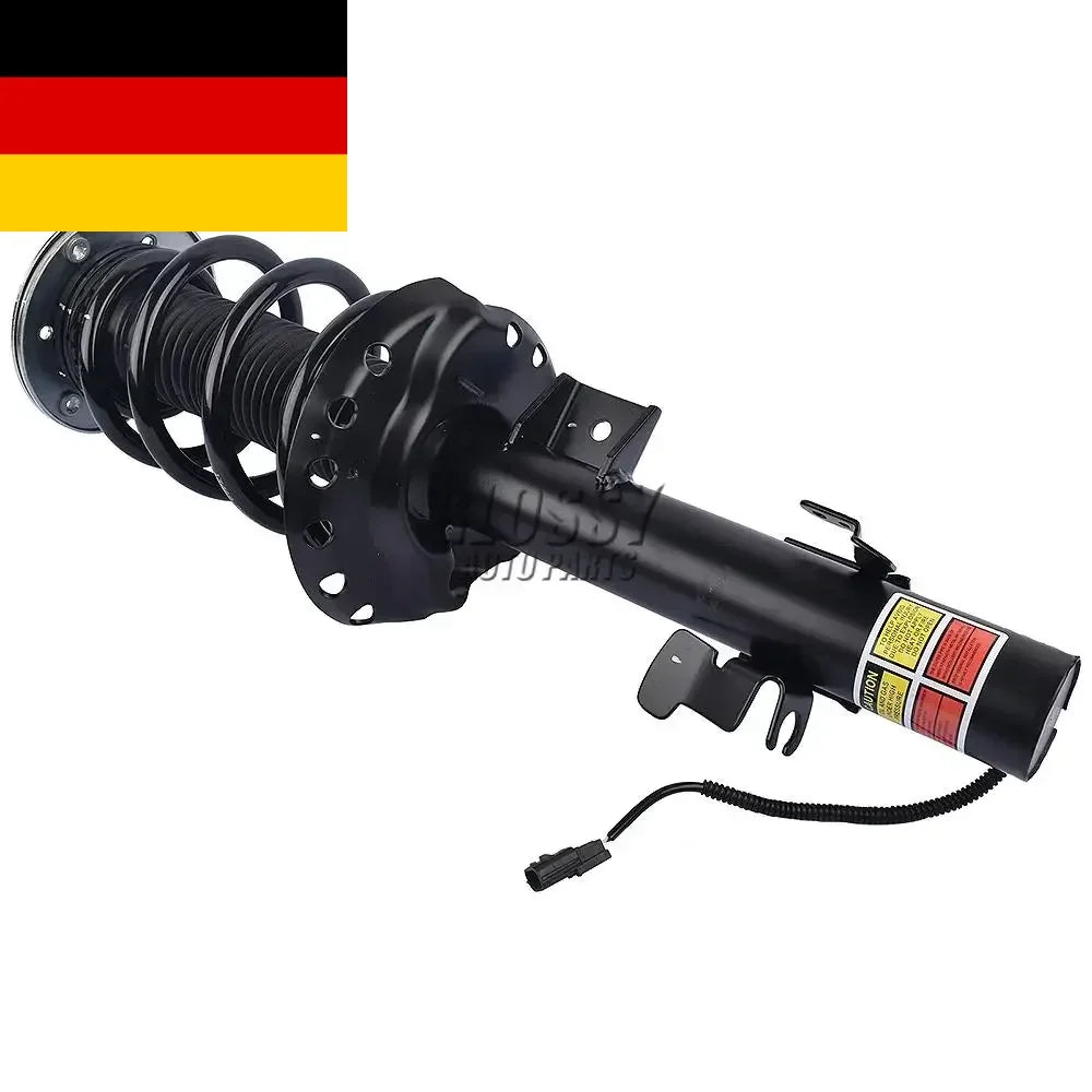 Czarny coilover przedni lewy amortyzator land rover evoque z gwintowanym trzonem i wtyczką elektryczną