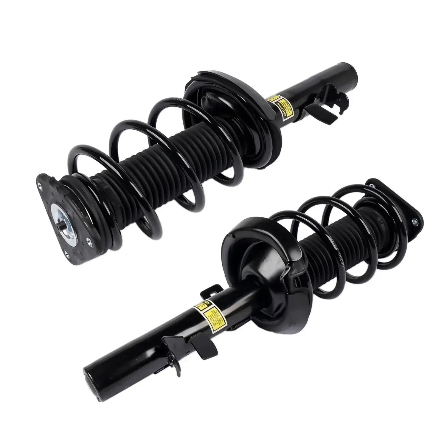 Czarne coilover amortyzatory z zawieszeniem z polerowanym wykończeniem i zintegrowanymi mocowaniami do ford focus mk3