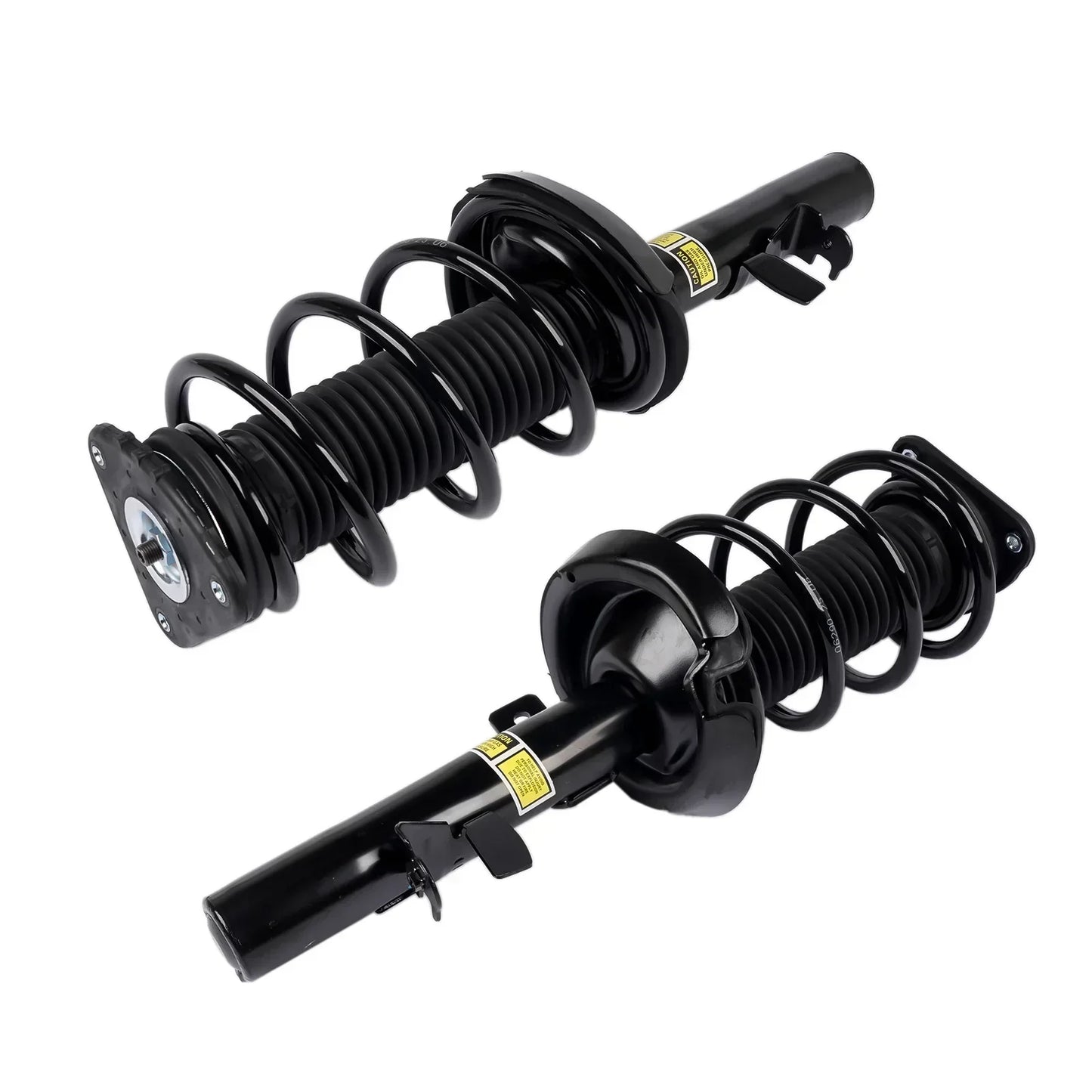 Czarne coilover amortyzatory z zawieszeniem z polerowanym wykończeniem i zintegrowanymi mocowaniami do ford focus mk3