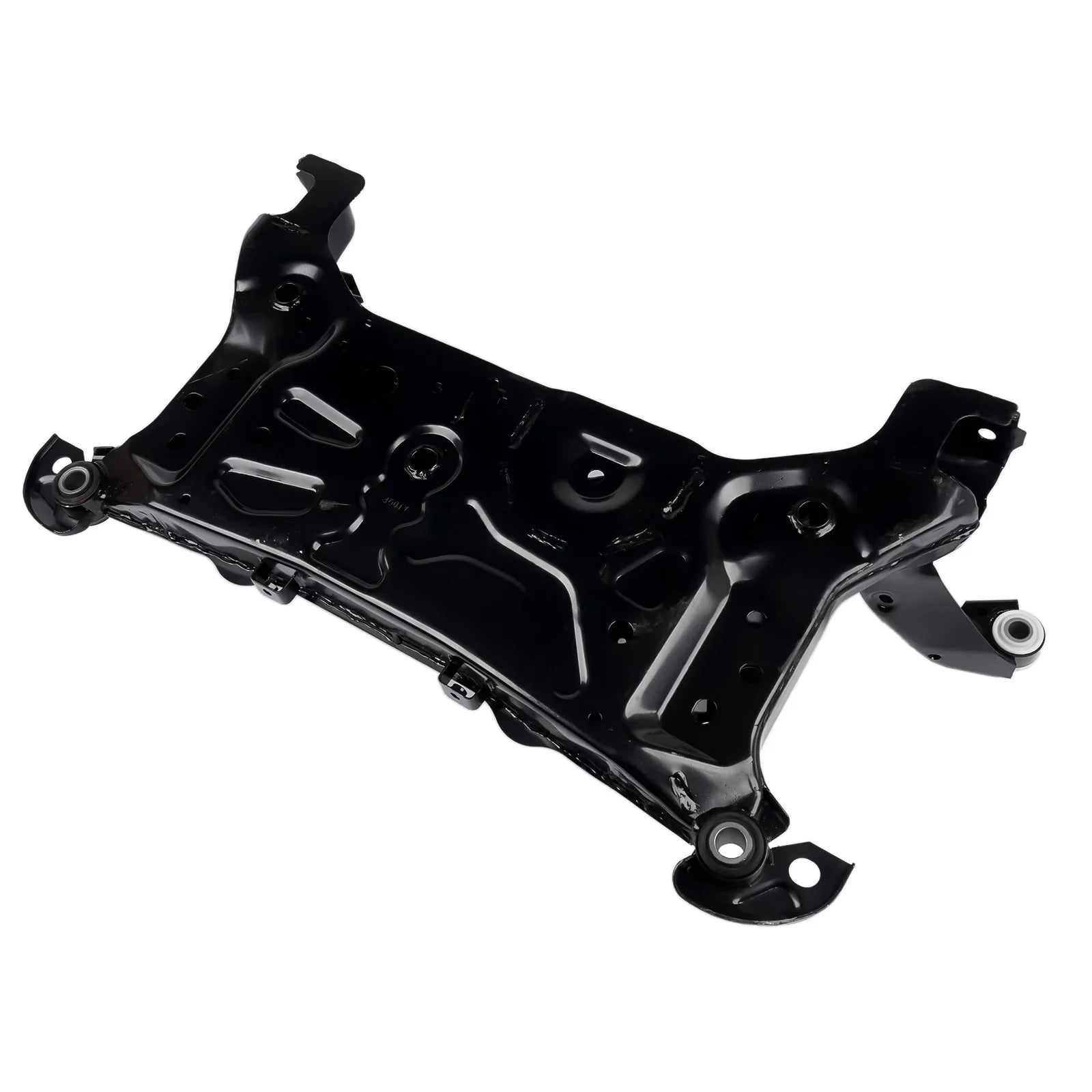 Czarne metalowe przednie podramie silnika do ford focus mk3 c max z wieloma punktami mocowania i otworami na śruby