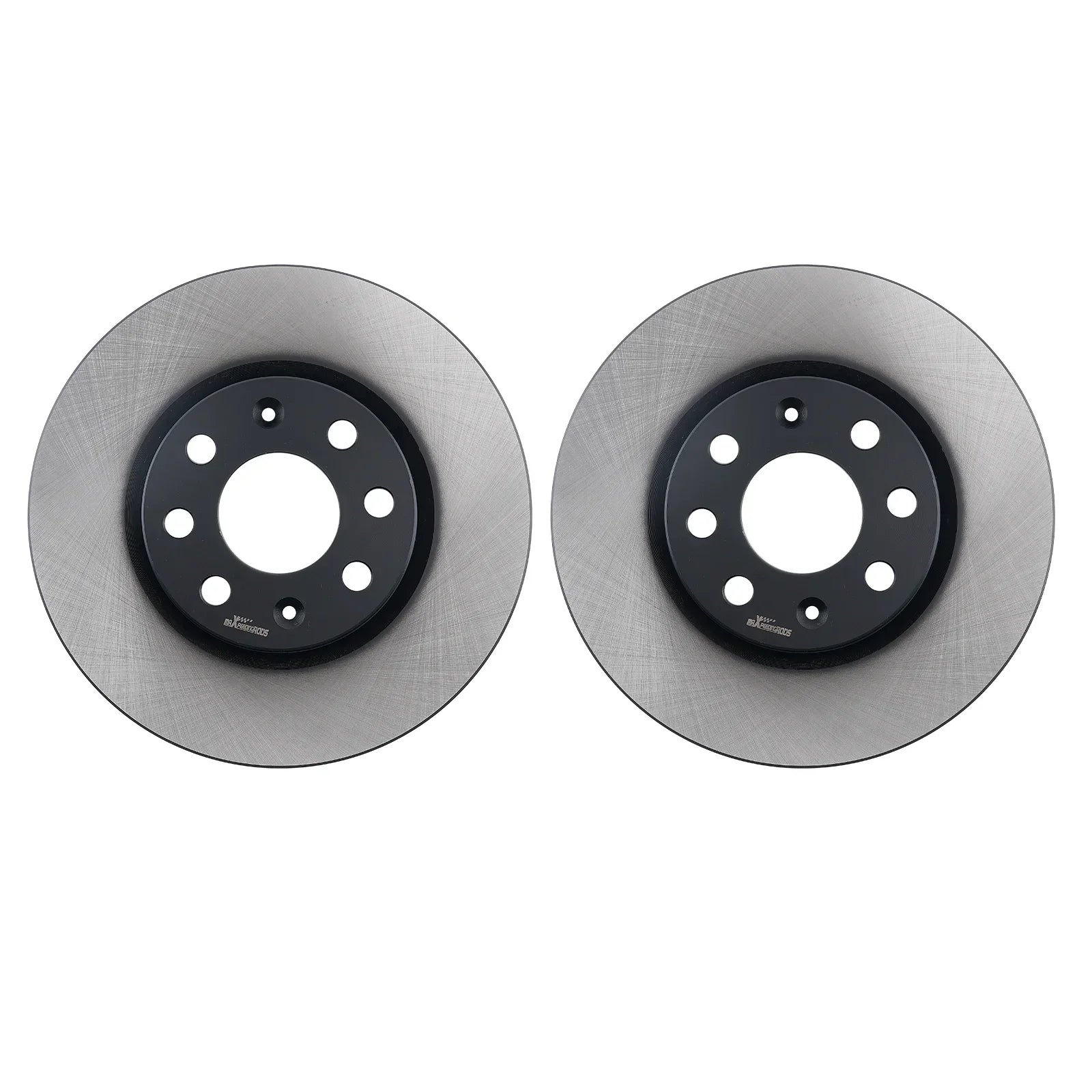 Zestaw przednich tarcz hamulcowych wentylowanych opel adam srebrne z czarnym centrum i sześcioma otworami na śruby